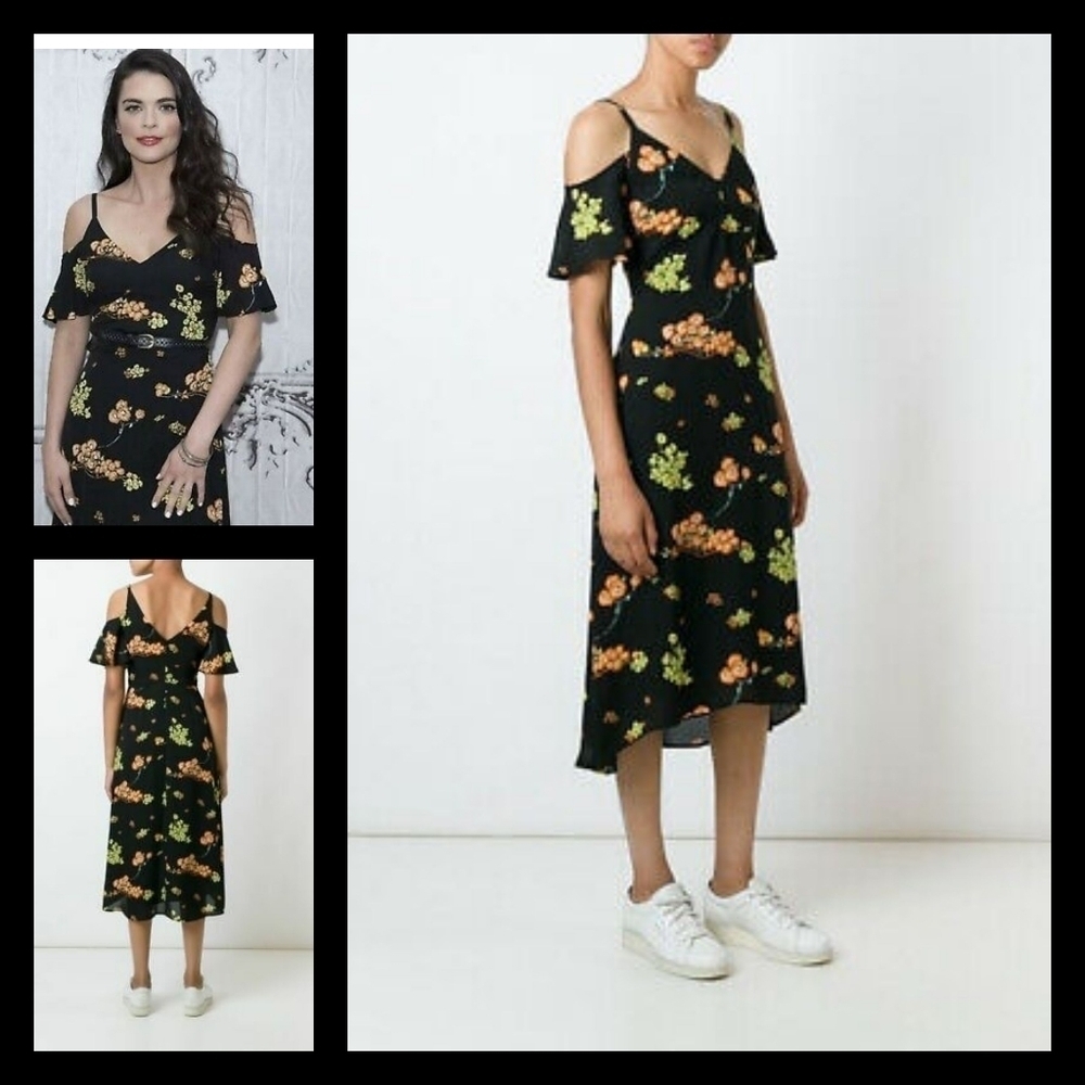 ALC Dress‎ Lucy Black Floral Print Silk Cold Shoulder